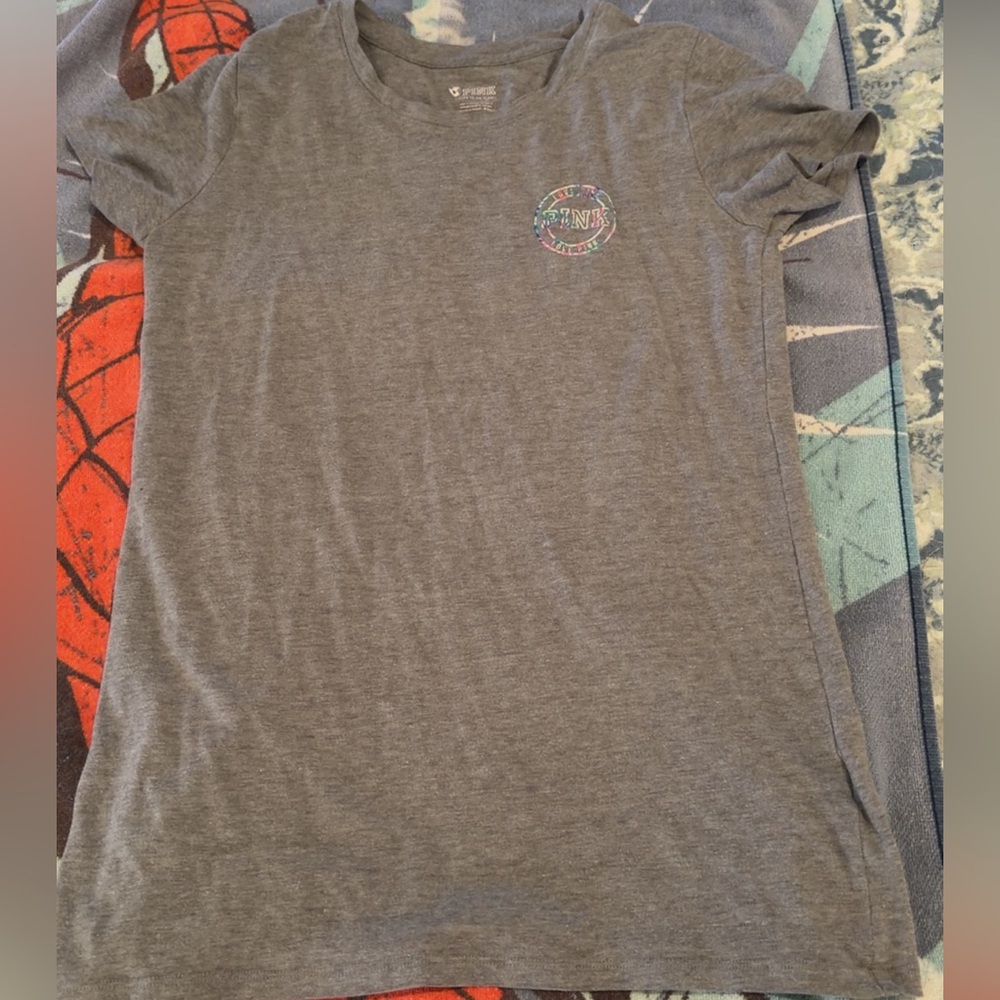 PINK Victoria's Secret Gray Short Sleeve Logo Tee